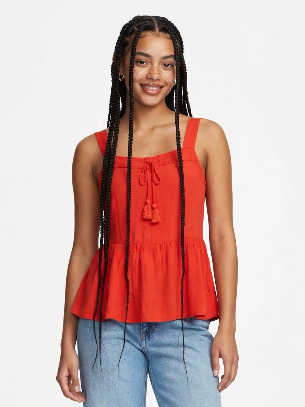 Banana Republic Red-Orange Sleeveless Tassel Tank
